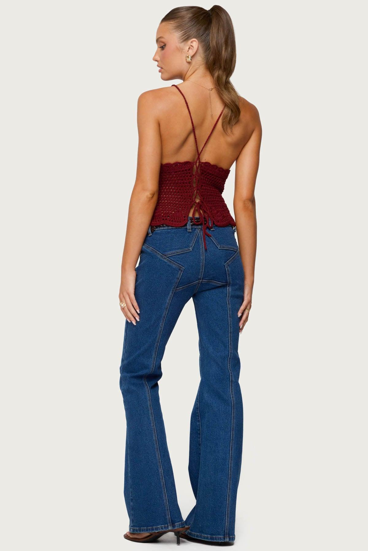 Starrie Panel Stitch Low Rise Bootcut Jeans Product Image