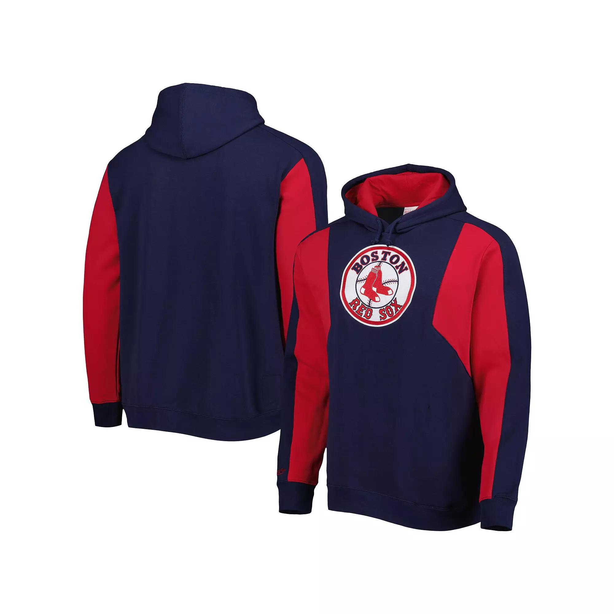 Men's Mitchell & Ness Navy/Red Boston Red Sox Colorblocked Fleece Pullover Hoodie, Size: Medium, Blue Product Image