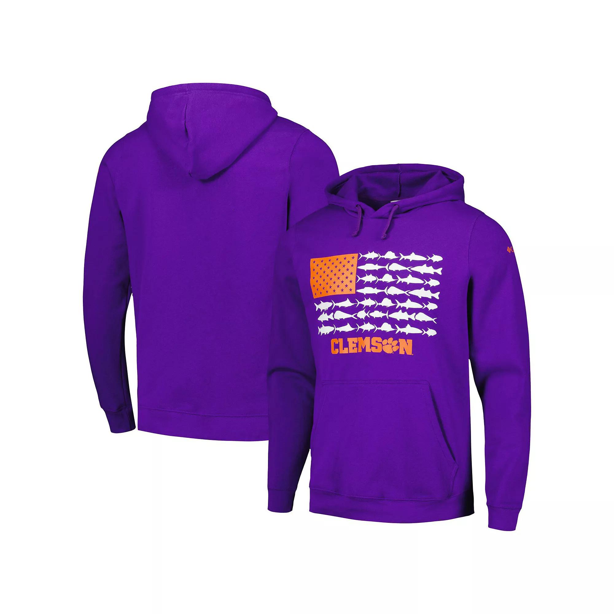 Men's Columbia Purple Clemson Tigers PFG Fish Flag II Pullover Hoodie,  Product Image