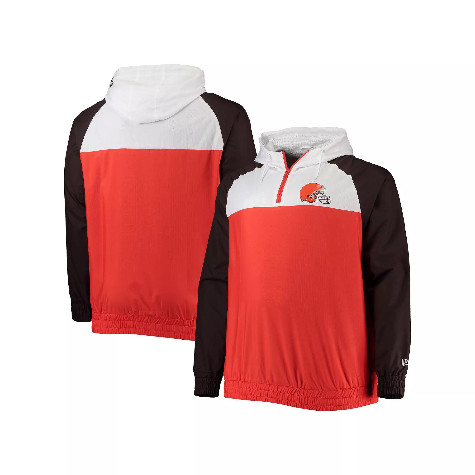 Men's New Era Orange/Brown Cleveland Browns Big & Tall League Raglan Quarter-Zip Hoodie, Size: 3XB Product Image