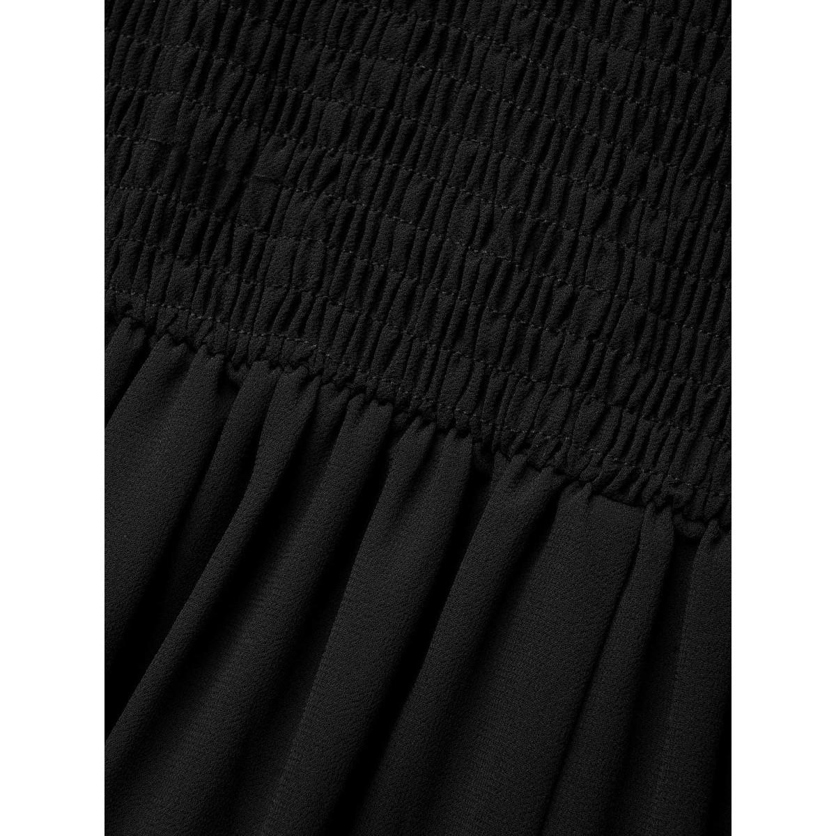 Plus Size Heart Neckline Mesh Cap Sleeve Gathered Dress Black Women Elegant Gathered Heart neckline Cap Sleeve Curvy BloomChic 10/M Product Image