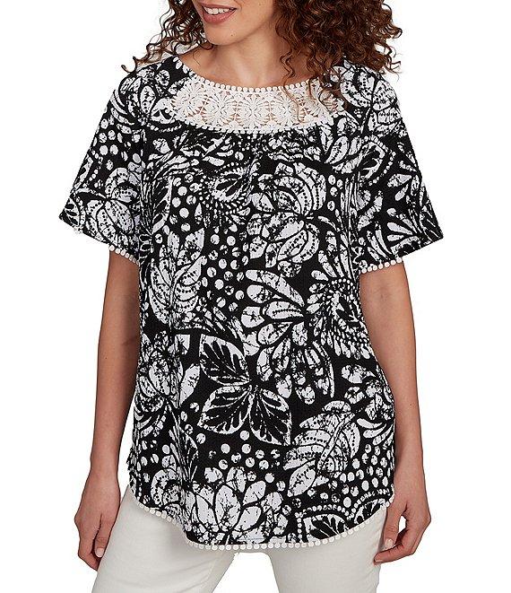 Ruby Rd. Petite Size Paisley Lace Scoop Neck Short Sleeve Top Product Image