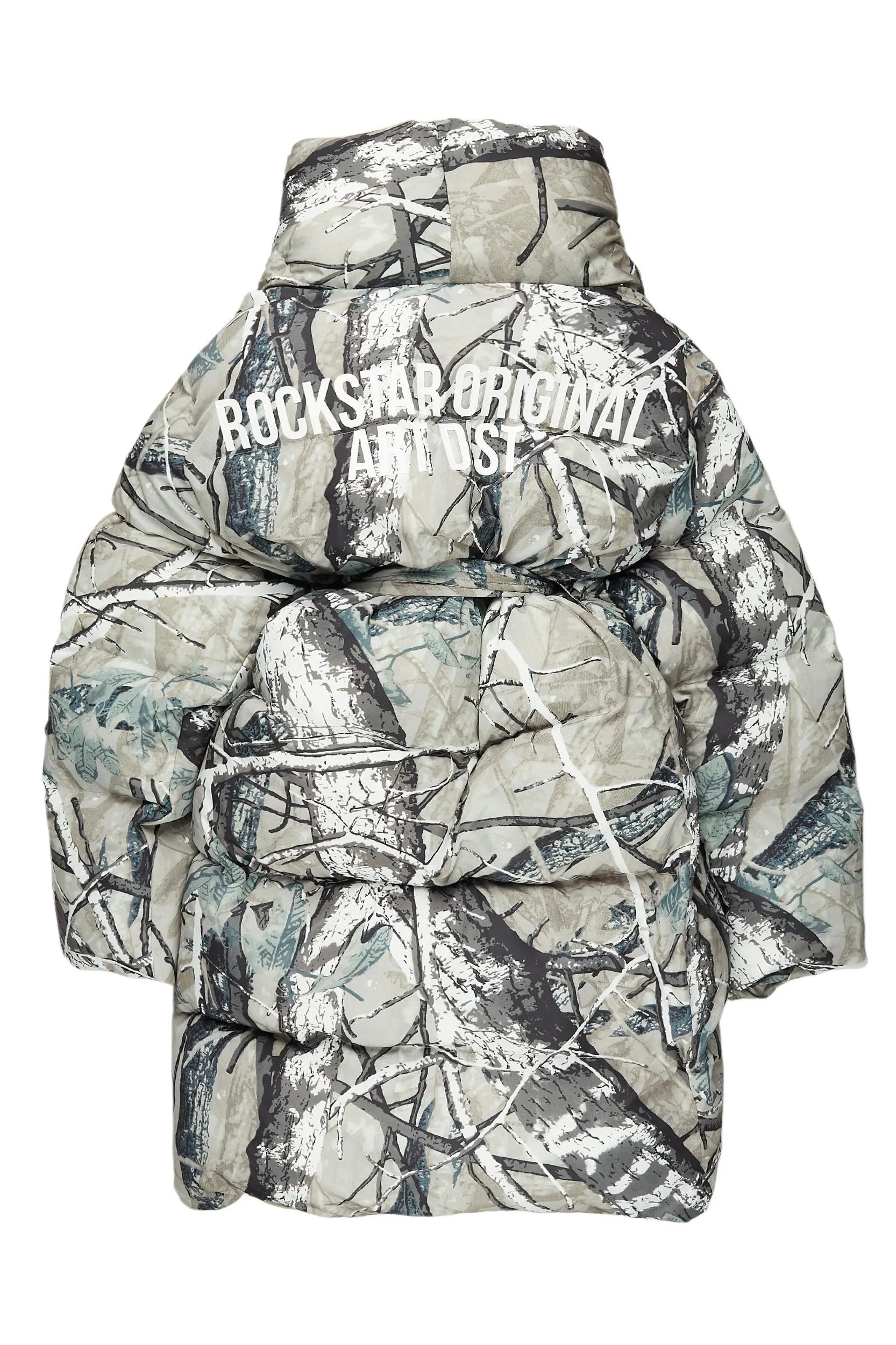 Sehrazat Tree Camo Long Wrap Puffer Jacket Female Product Image