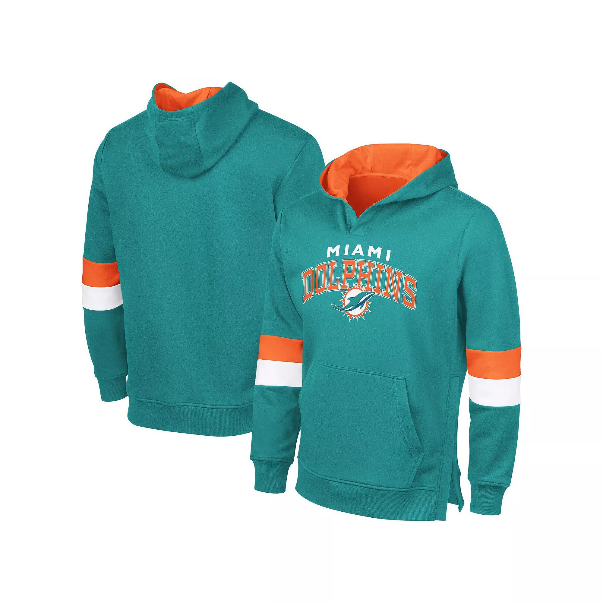 Men's G-III Sports by Carl Banks Aqua/Orange Miami Dolphins Adaptive Faceoff Pullover Hoodie, Size: Medium, Turquoise A Product Image