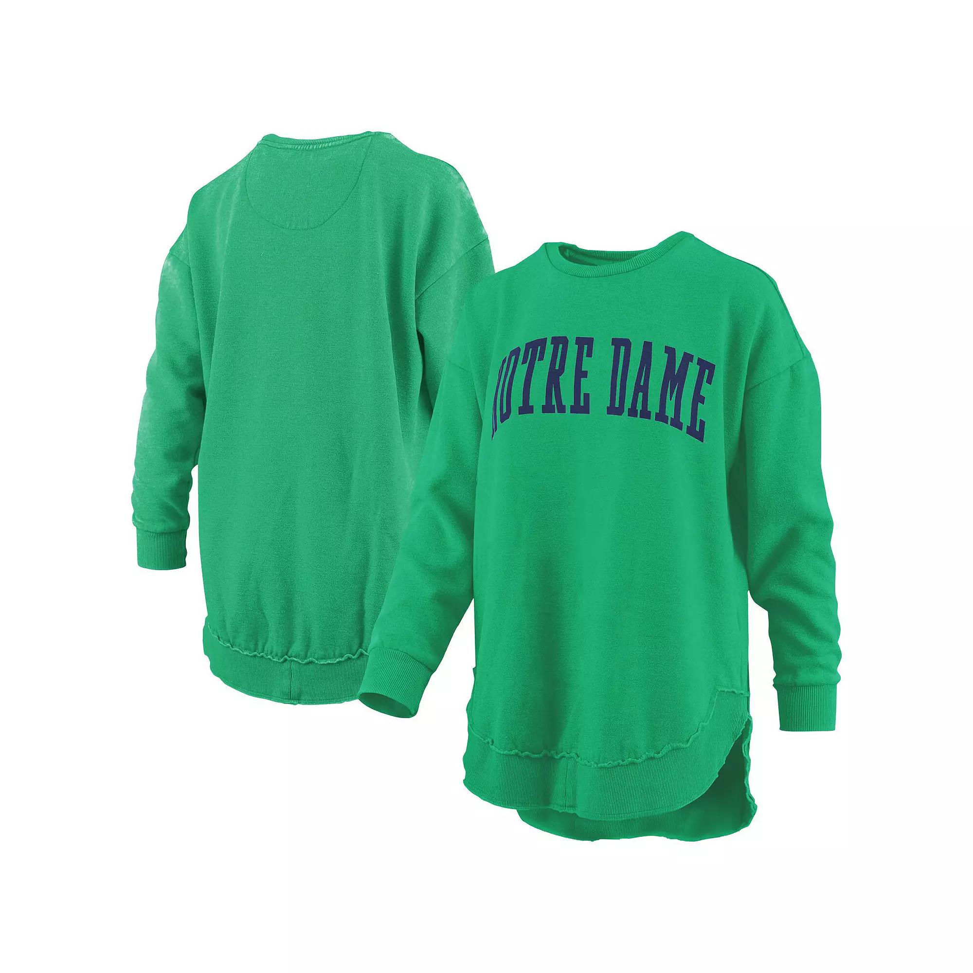 Women's Pressbox Green Notre Dame Fighting Irish Melange Poncho Vintage Fleece Long Sleeve Pullover Sweatshirt,  Product Image