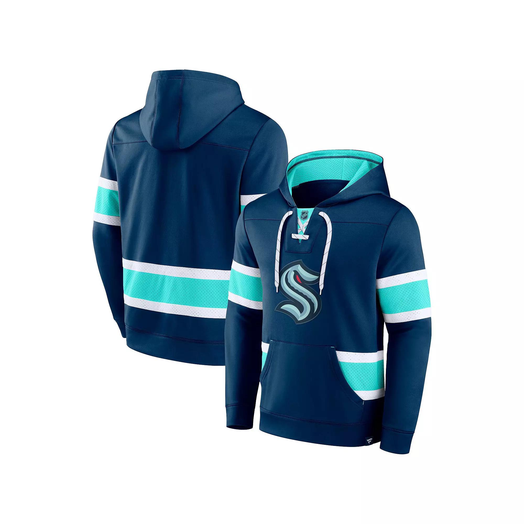 Men's Fanatics Branded Deep Sea Blue Seattle Kraken Powerplay Warrior Pullover Hoodie,  Product Image