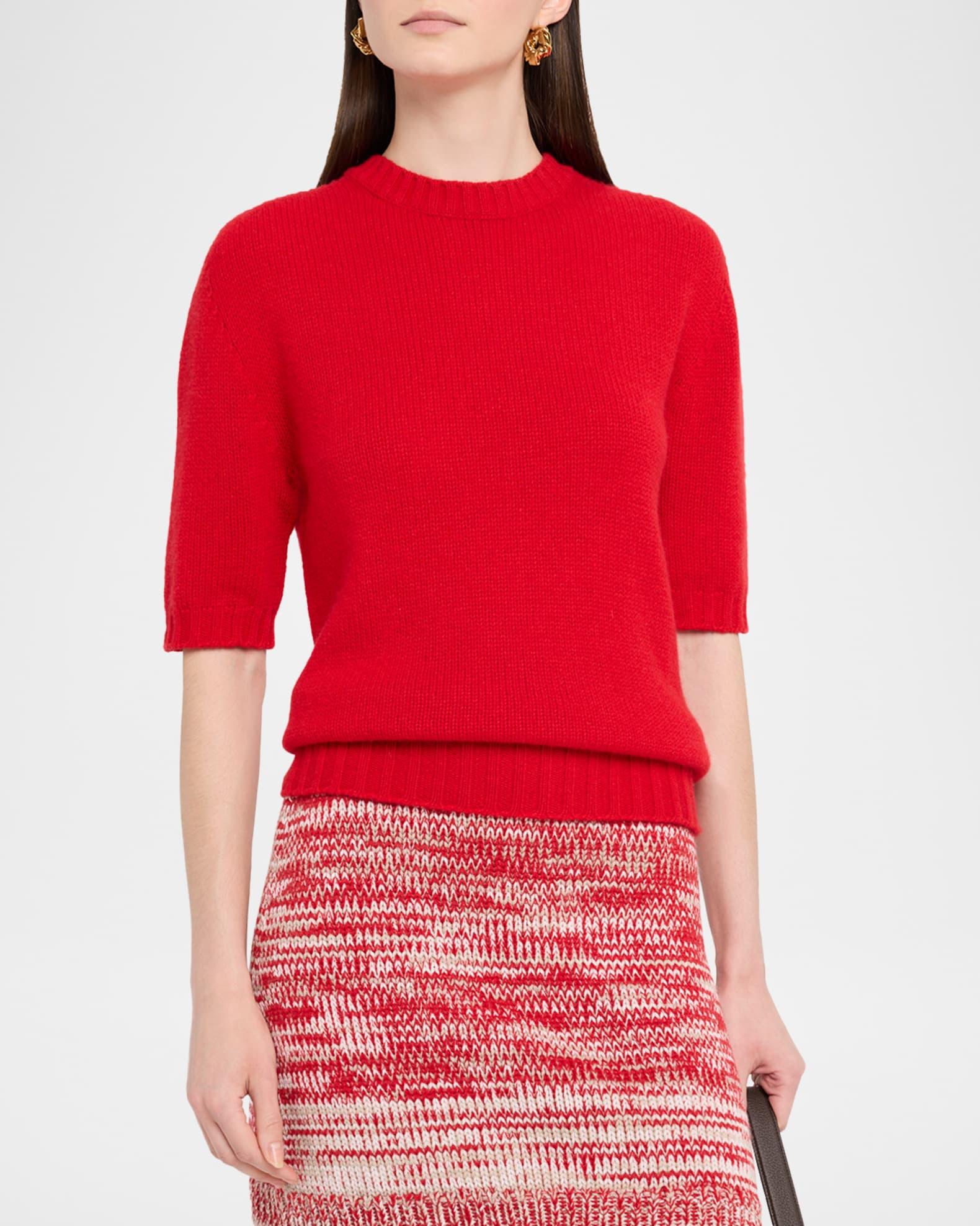 Elbow-Sleeve Crewneck Cashmere Sweater Product Image