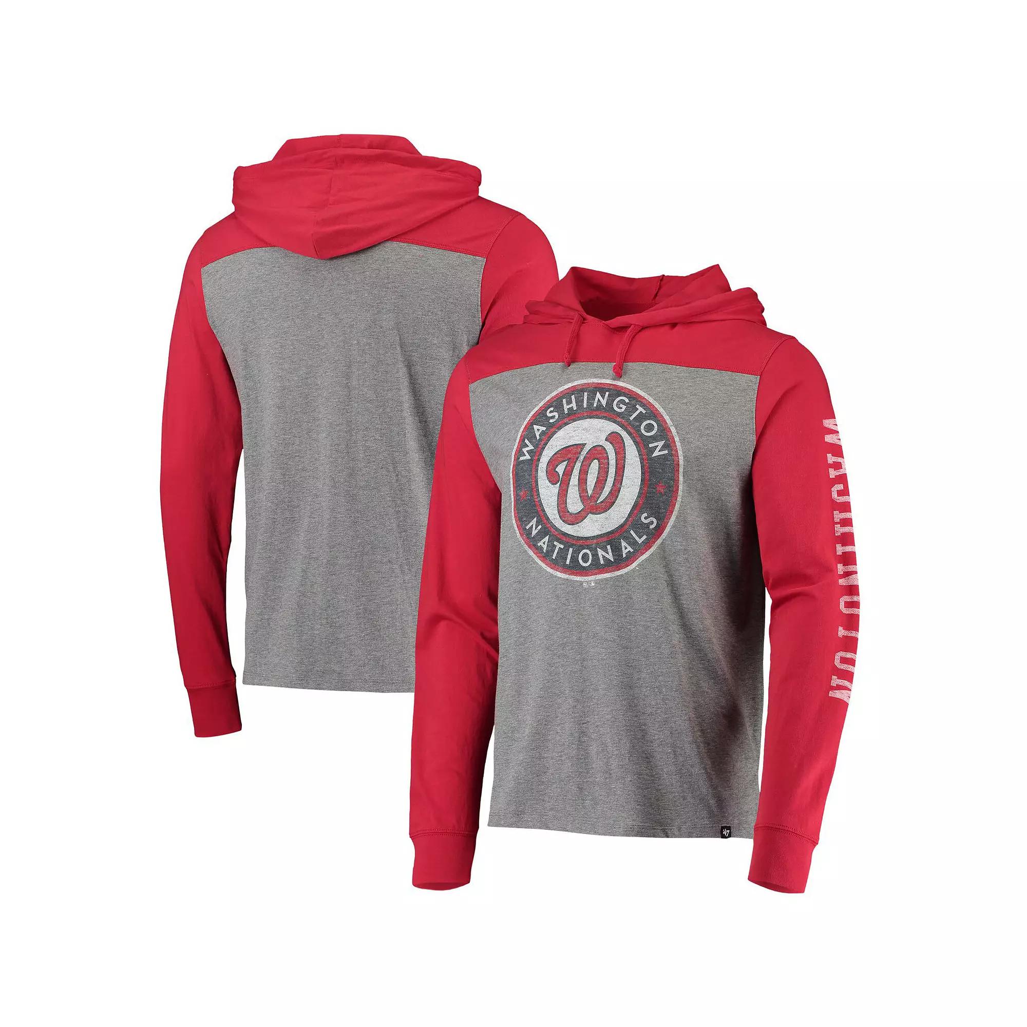 Men's '47 Heathered Gray/Red Washington Nationals Franklin Wooster Pullover Hoodie, Size: 2XL, Grey Product Image