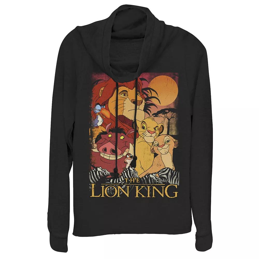 Disney's Lion King Juniors' Happy Group Sunset Cowlneck Graphic Lightweight Long Sleeve, Girl's,  Product Image