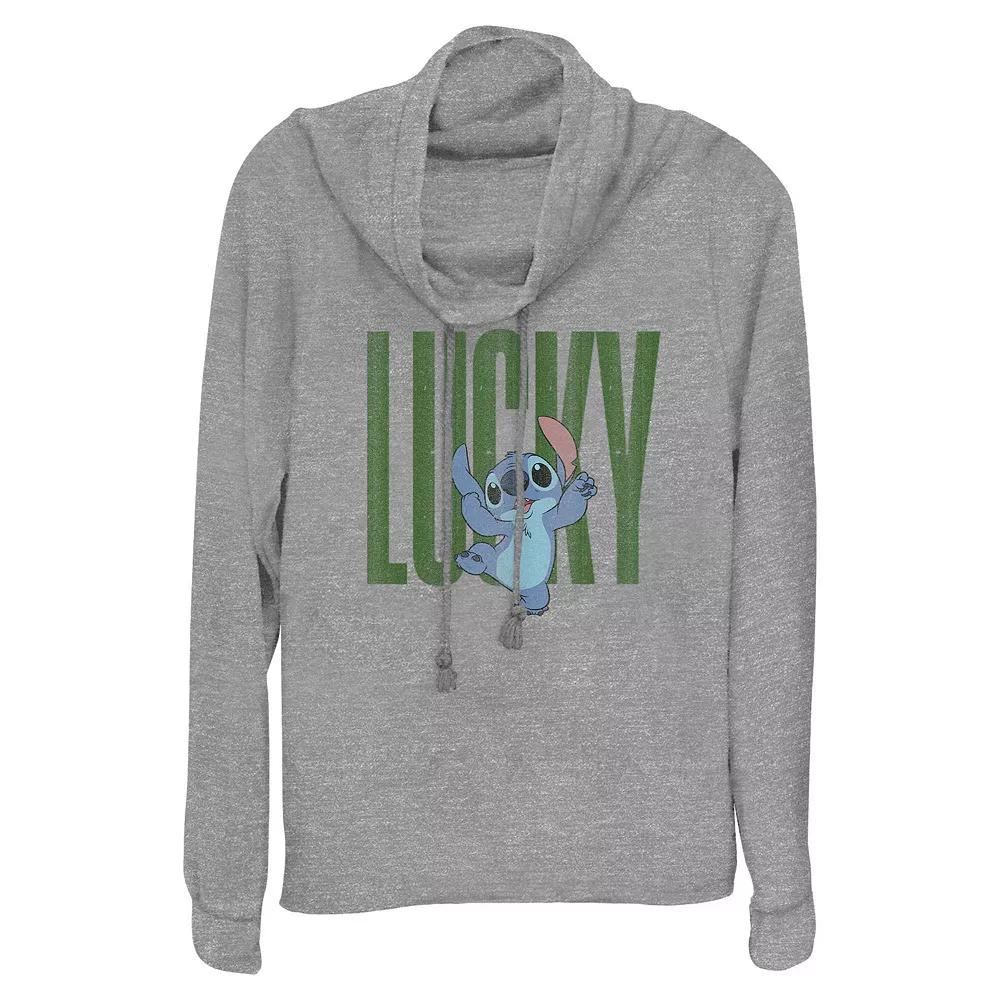 Disney's Lilo & Stitch Lucky Stitch Women's Cowlneck Graphic Lightweight Long Sleeve, Size: Small, Gray Grey Product Image