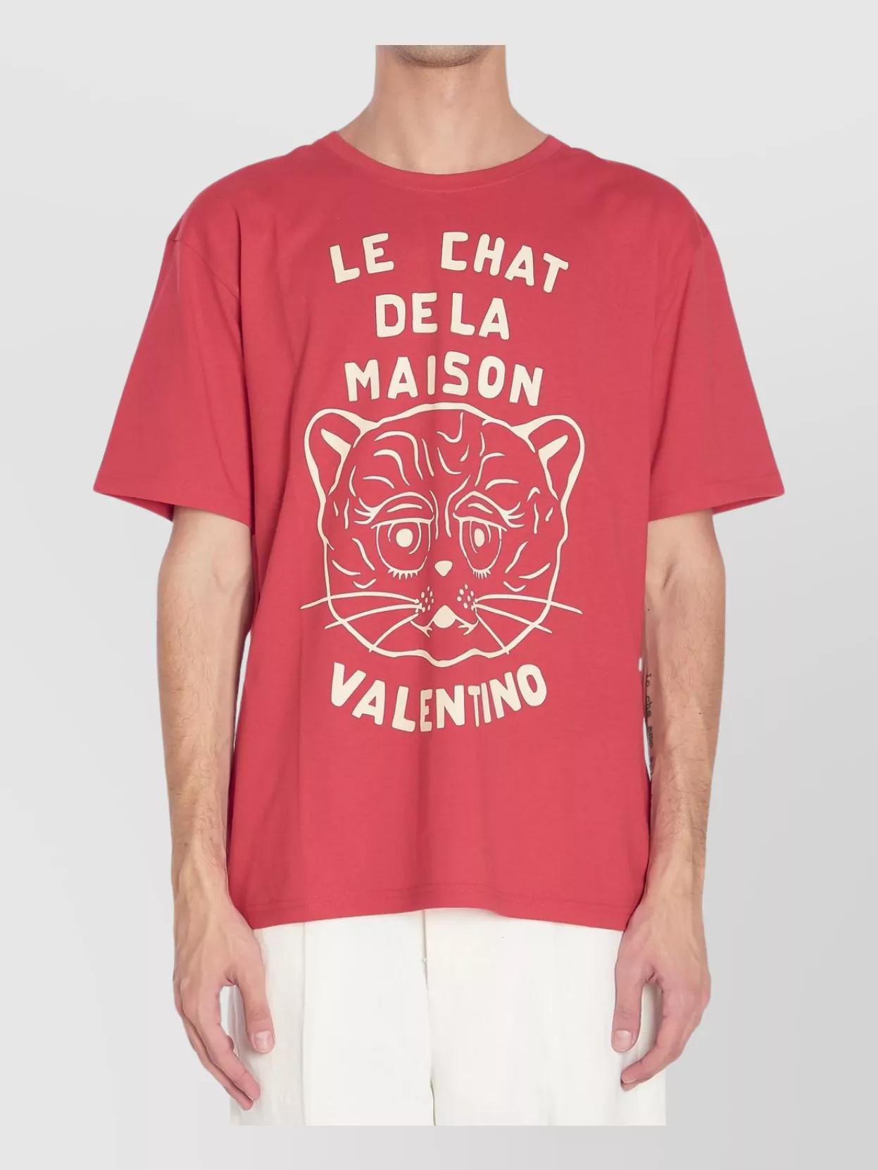 VALENTINO Graphic Print House Cat Crew Neck T-shirt In Red Product Image