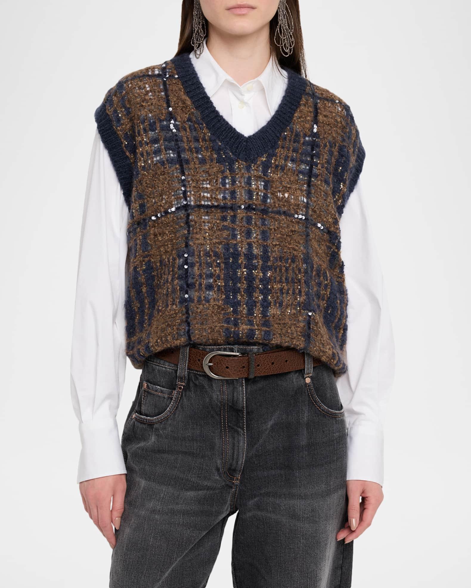 Paillette Tartan V-Neck Sweater Vest Product Image