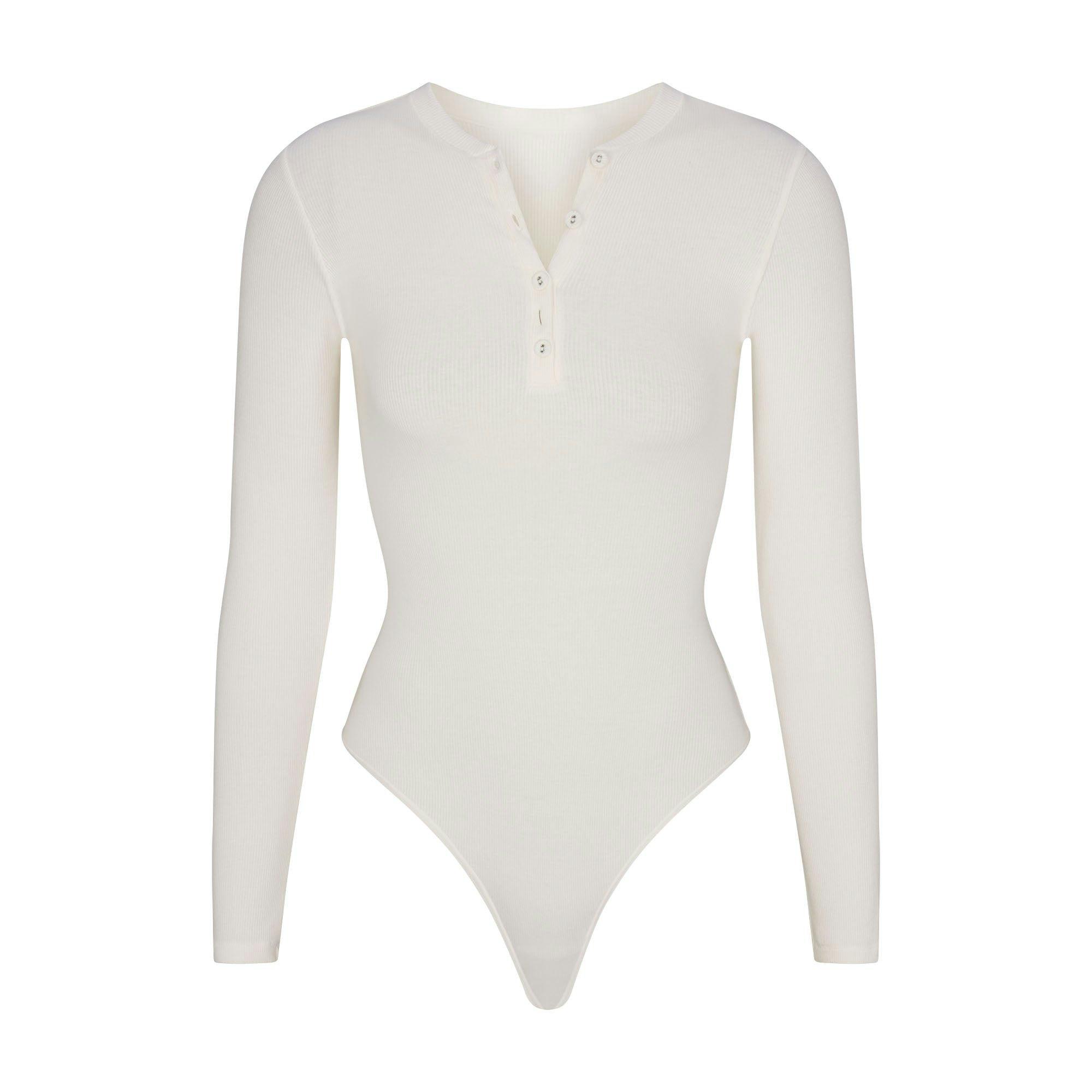 COTTON RIB LONG SLEEVE HENLEY BODYSUIT | MARBLE Product Image