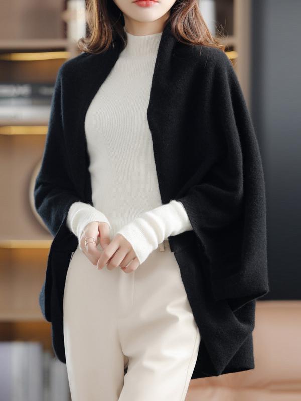 Urban Wool Loose Solid Color Batwing Sleeves Cape Cardigan Tops Product Image