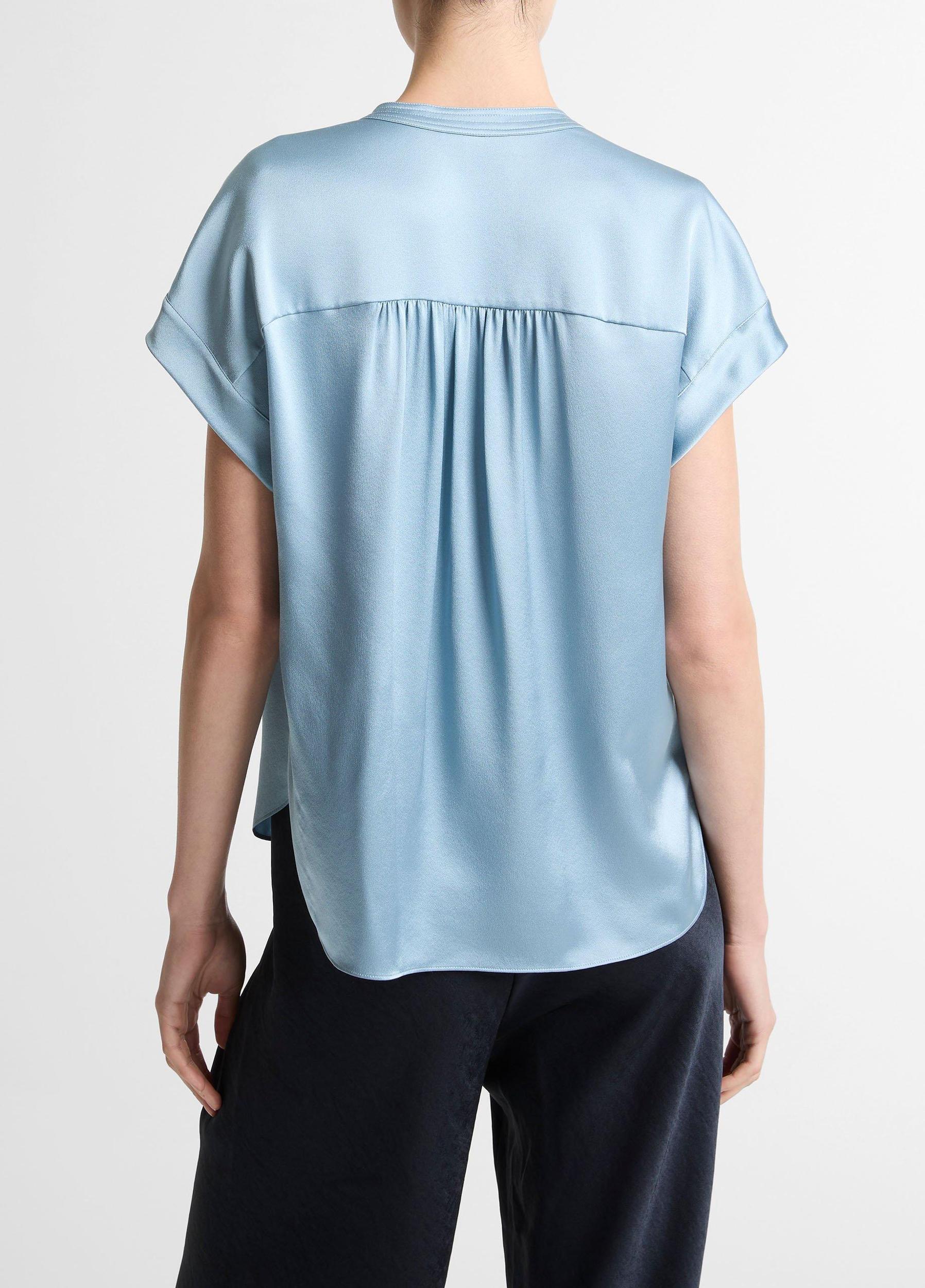 Silk Gathered Cap-Sleeve Blouse Product Image