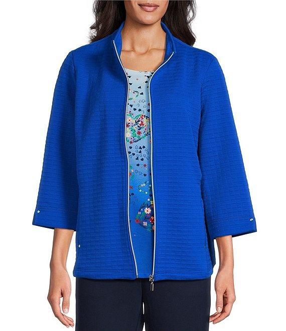 Allison Daley Petite Size 3/4 Sleeve Stand Collar Zip Front Jacket Product Image