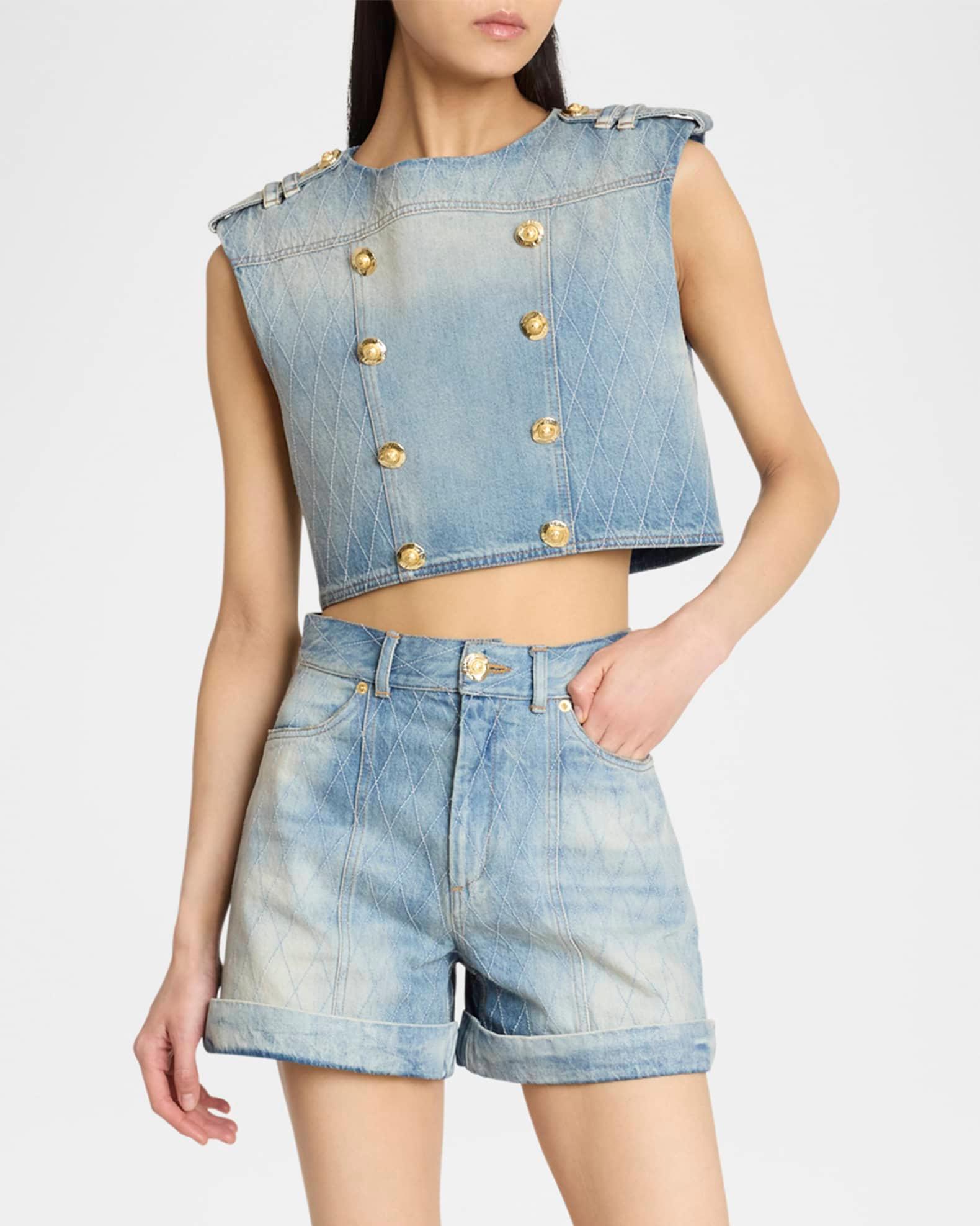 Buttoned Denim Crop Top Product Image