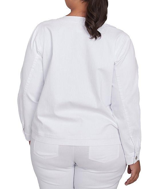 Ruby Rd. Plus Size Embroidered Round Neck Long Sleeve Button-Front Denim Jacket Product Image