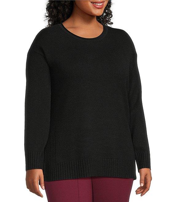 Slim Factor by Investments Plus Size Madison Crew Neck Long Sleeve Sweater Product Image