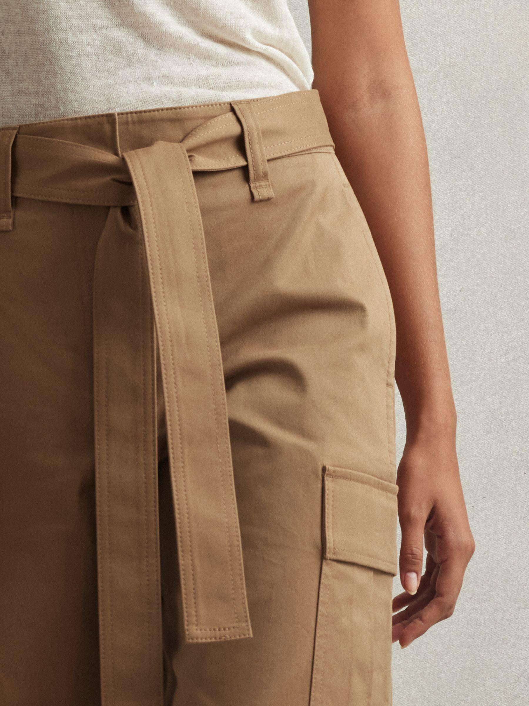 Cotton Blend Wide Leg Cargo Trousers in Camel Product Image