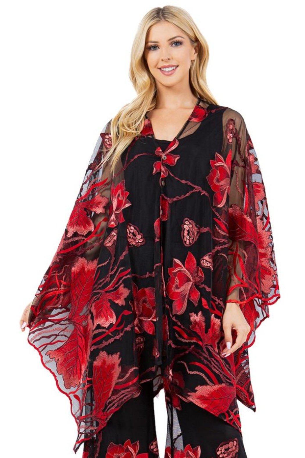 Black Mesh Embroidered Poncho/Scarf Product Image