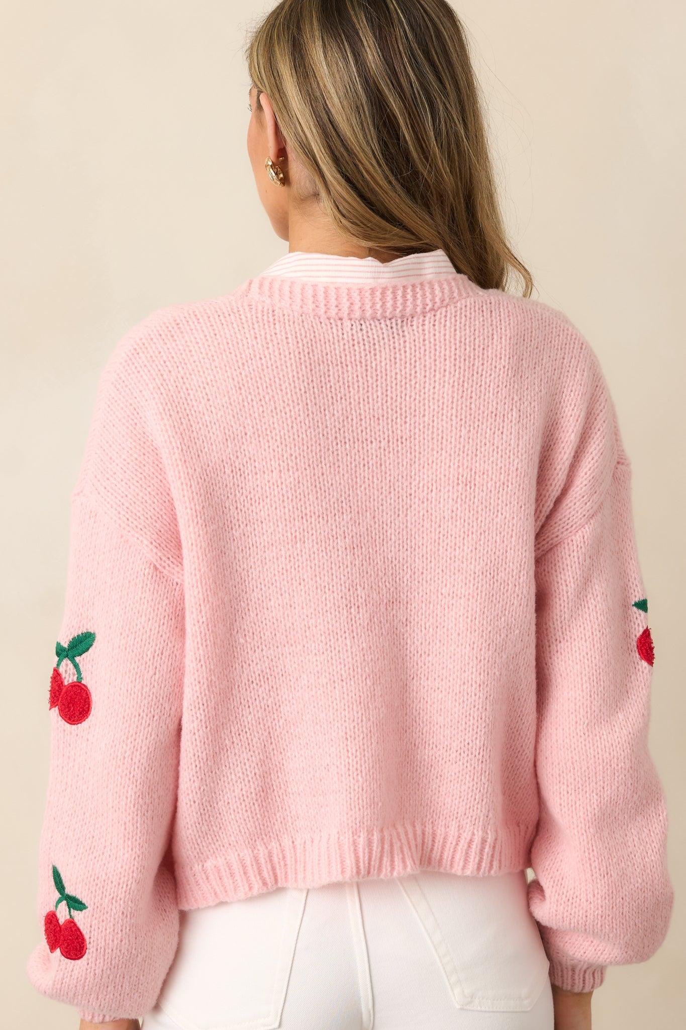 Cherry Trees Light Pink Knit Cardigan Product Image