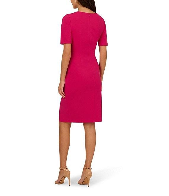 Adrianna Papell Stretch Asymmetrical Neck Short Sleeve Sheath Dress Product Image
