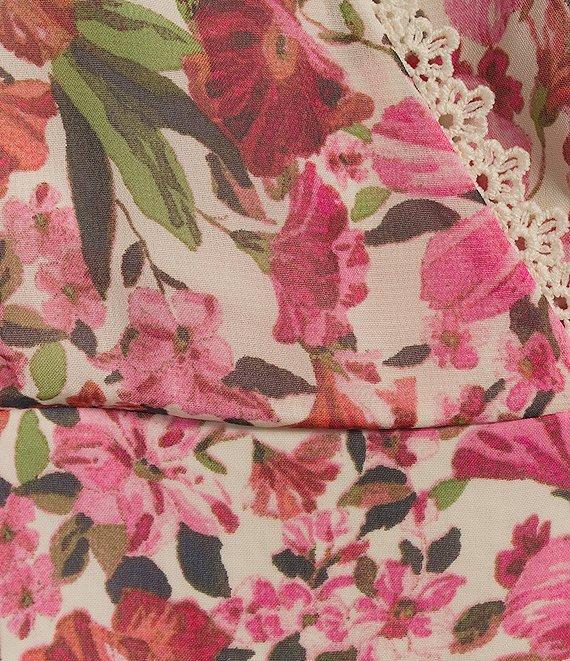 Anne Klein Chiffon Floral Print V Neck Short Sleeve A-Line Midi Dress Product Image