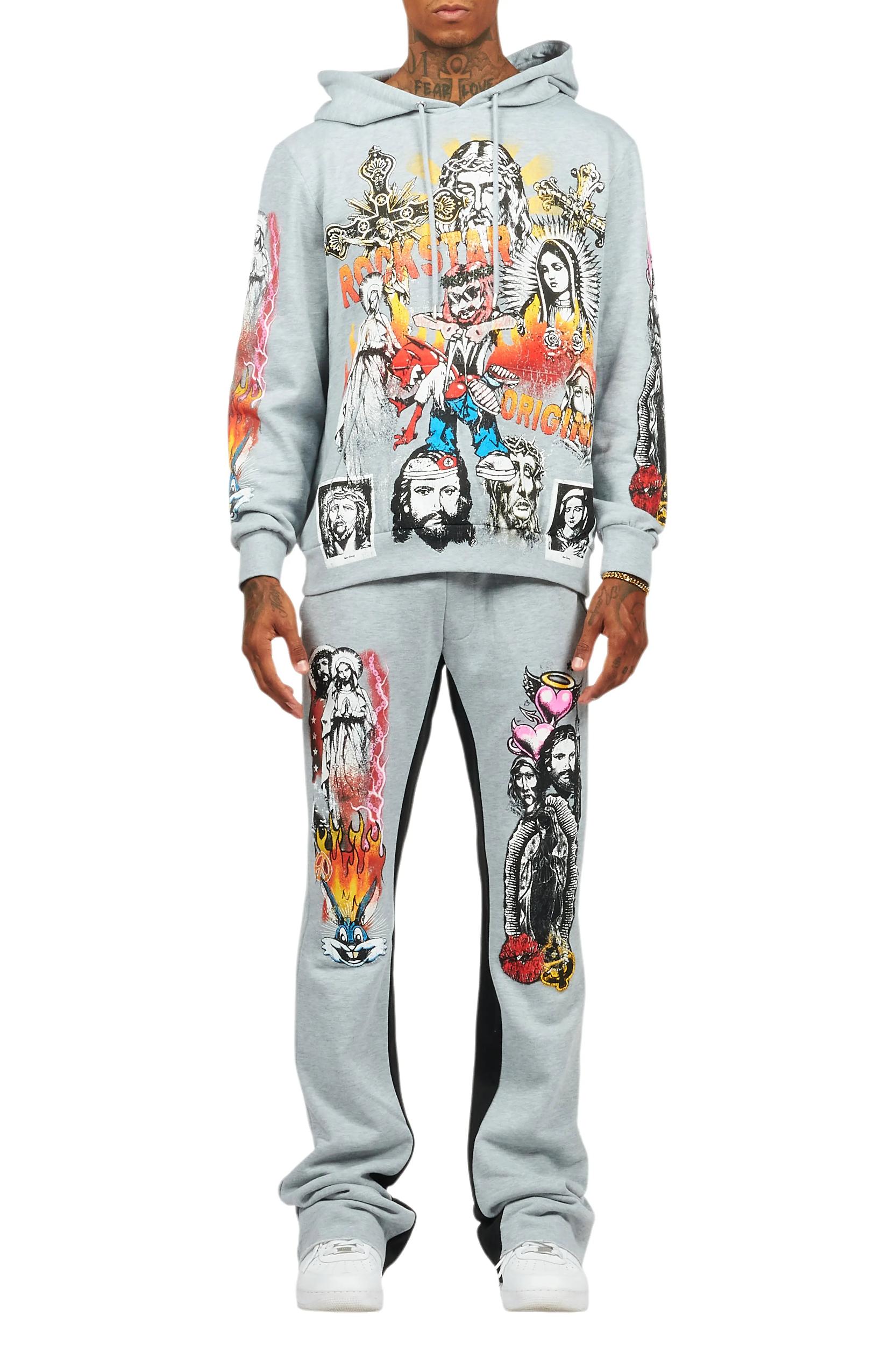 Santos Heather Grey Hoodie/Baggy Track Pant Set Male Product Image