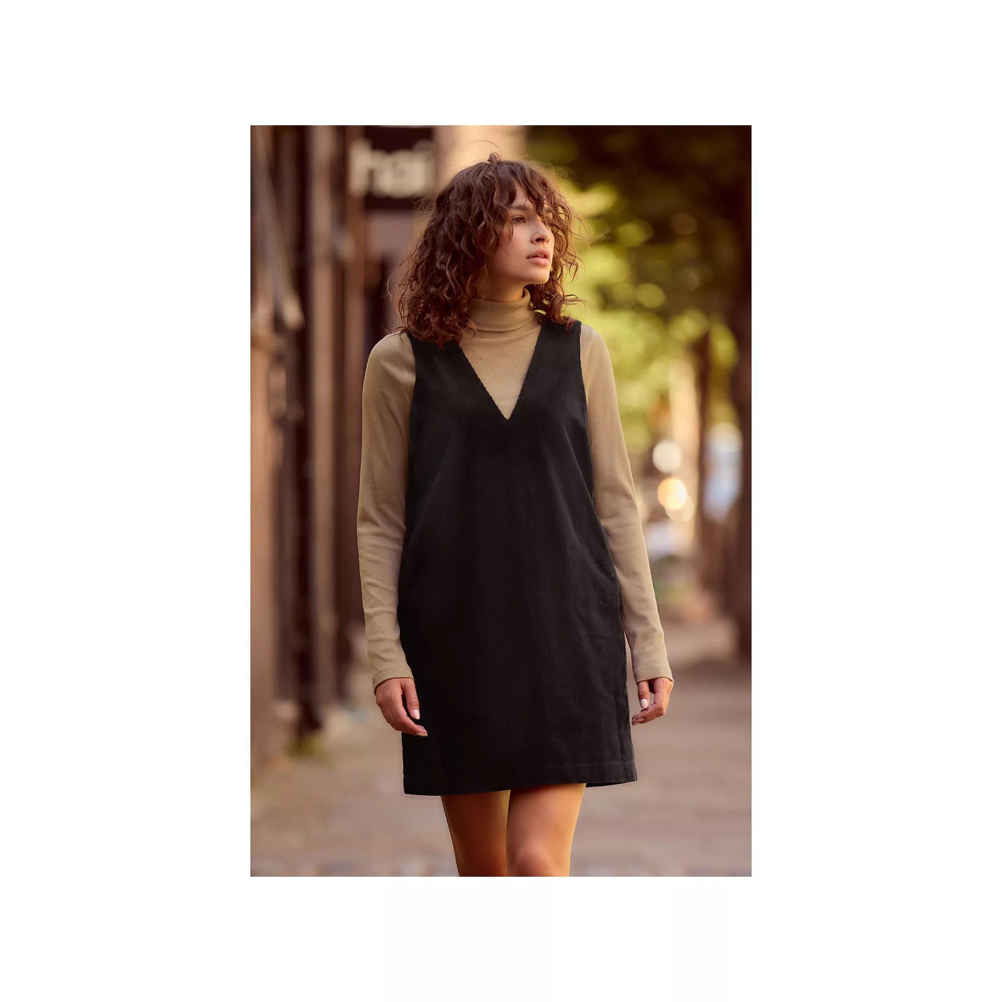 Women's NEXT Black Corduroy Pinafore Short Sleeve Mini Dress, Size: 6 REG, Blue Product Image