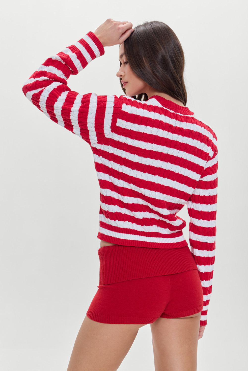 Varsity Cable Knit Sweater - Heartstrings Stripe Product Image