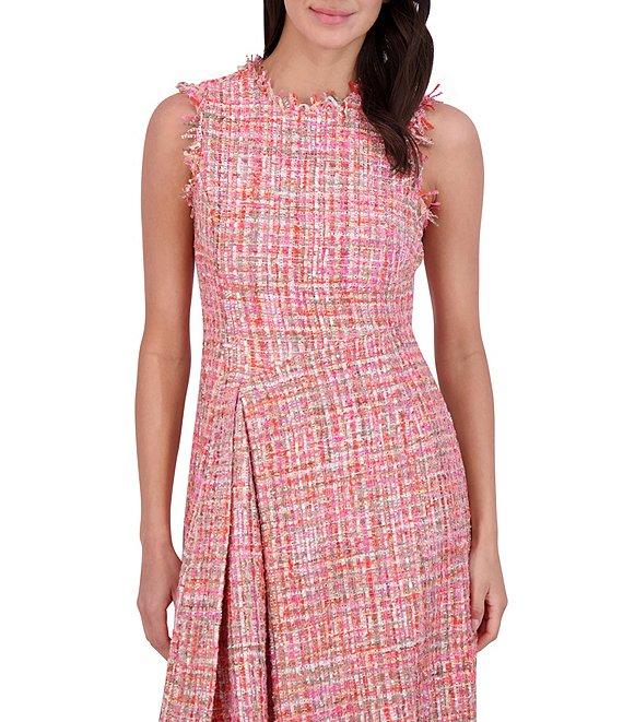 Vince Camuto Tweed Round Neck Sleeveless Asymmetrical A-Line Dress Product Image