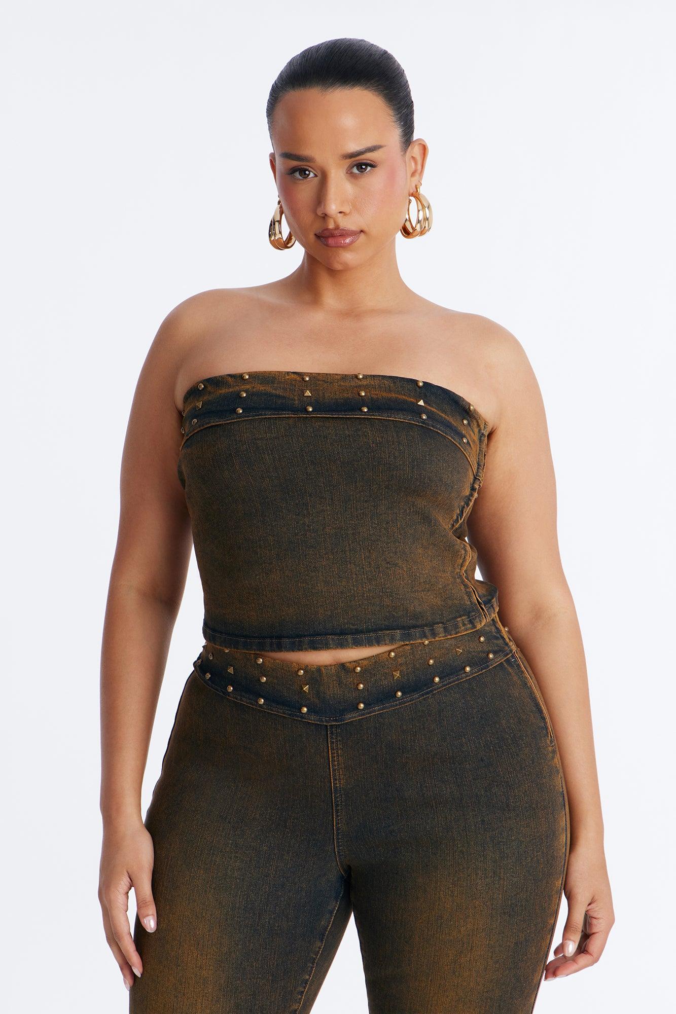 Last To Arrive Studded Denim Pant Set - Vintage Wash Female Product Image