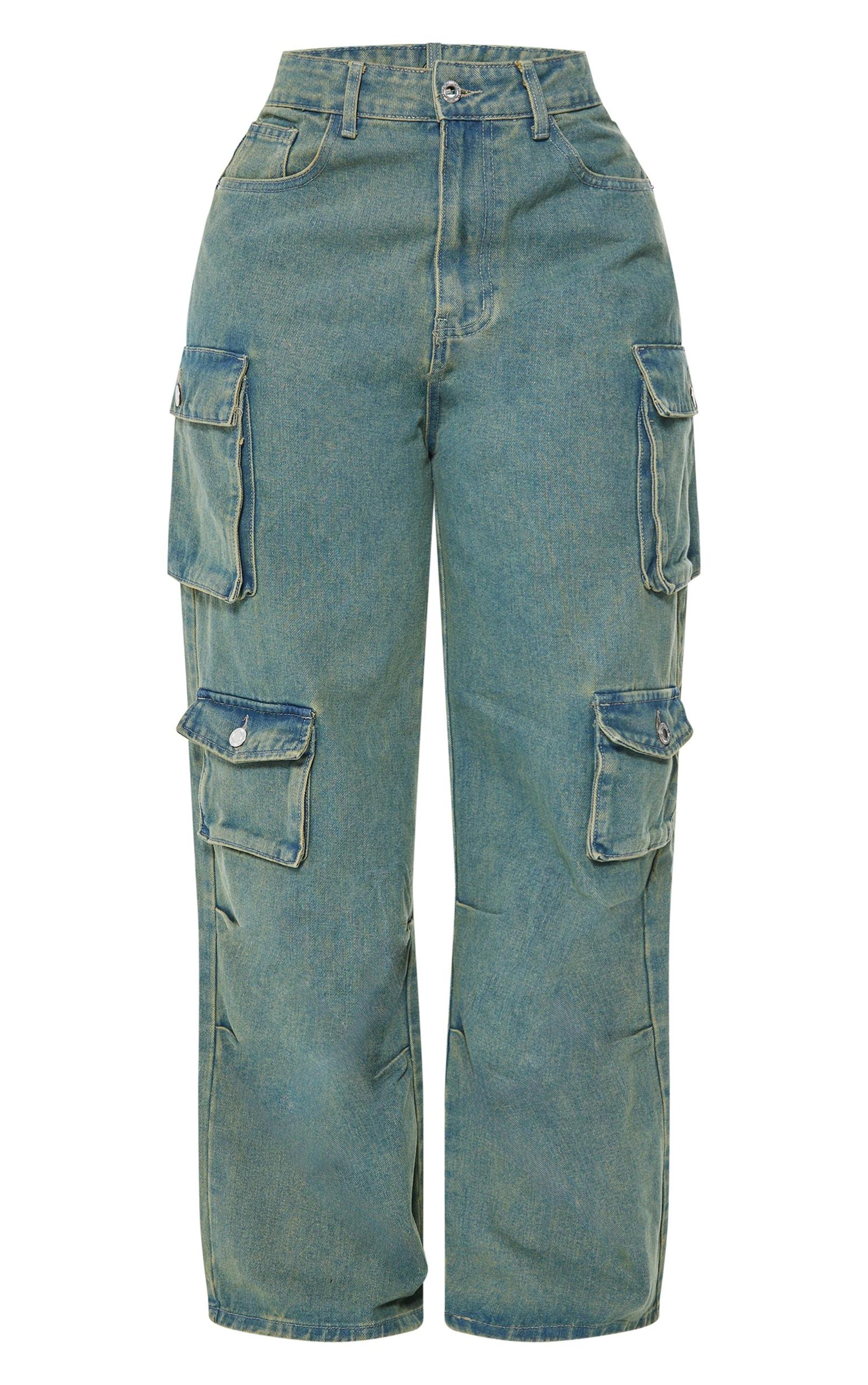 Shape Vintage Wash Denim Pocket Detail Cargo Jeans Product Image