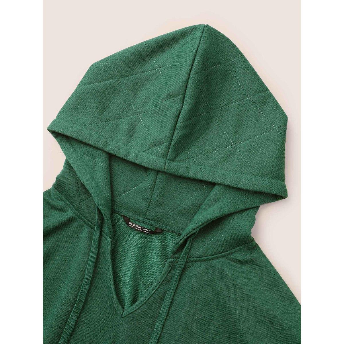 Plus Size Solid Quilted Kangaroo Pocket Hooded Sweatshirt Women Green Casual Non Hooded Everyday Sweatshirts BloomChic 10/M Product Image