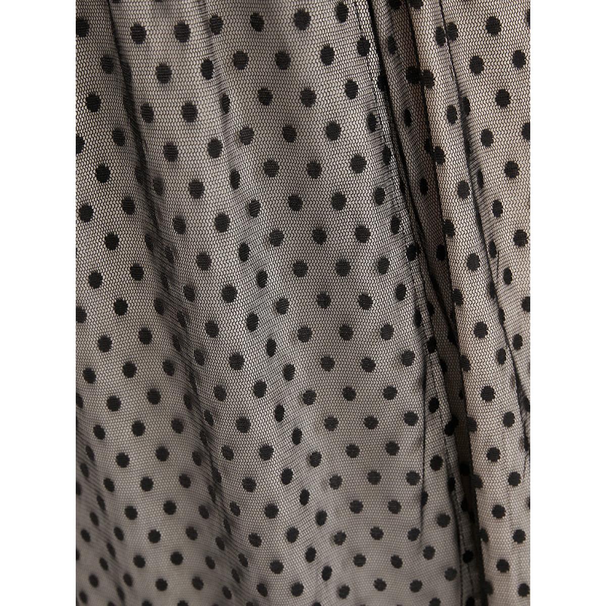 Plus Size Solid Patchwork Pocket V Neck Polka Dot Mesh Dress Black Women Glamour Pocket V-neck Long Sleeve Curvy Long Dress BloomChic 10/M Product Image