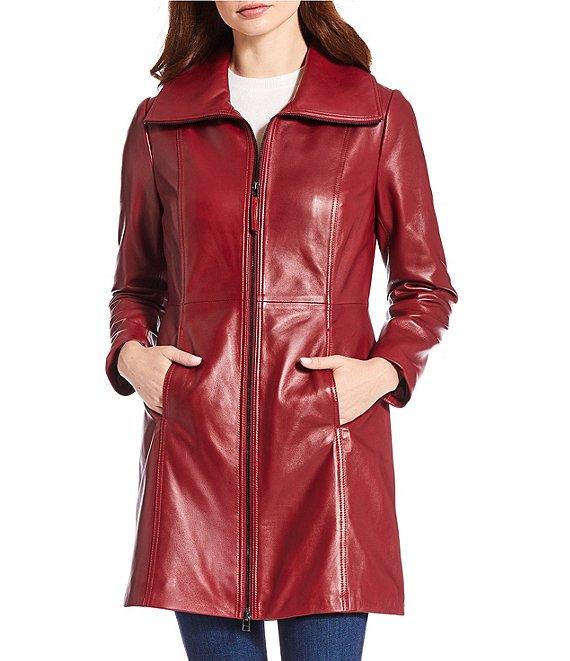 Katherine Kelly Genuine Lamb Leather Zip Front Wing Collar Jacket Product Image