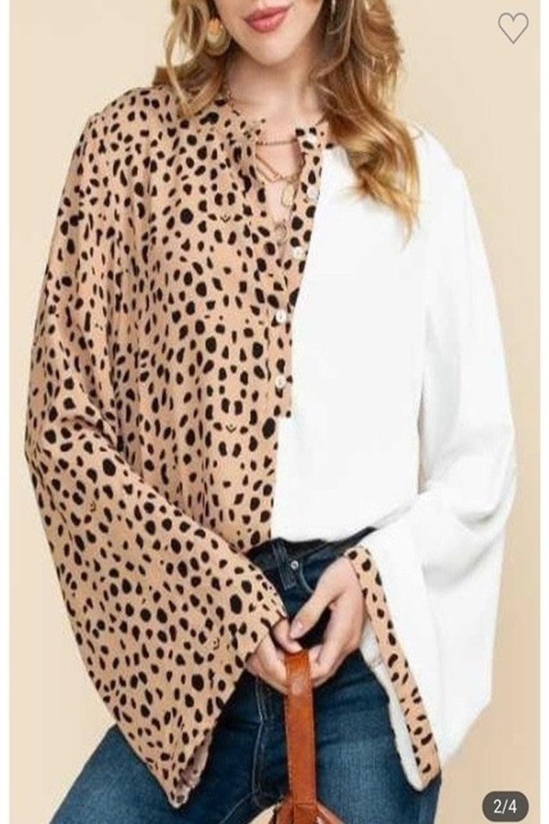 Leopard Colorblock Blouse Product Image