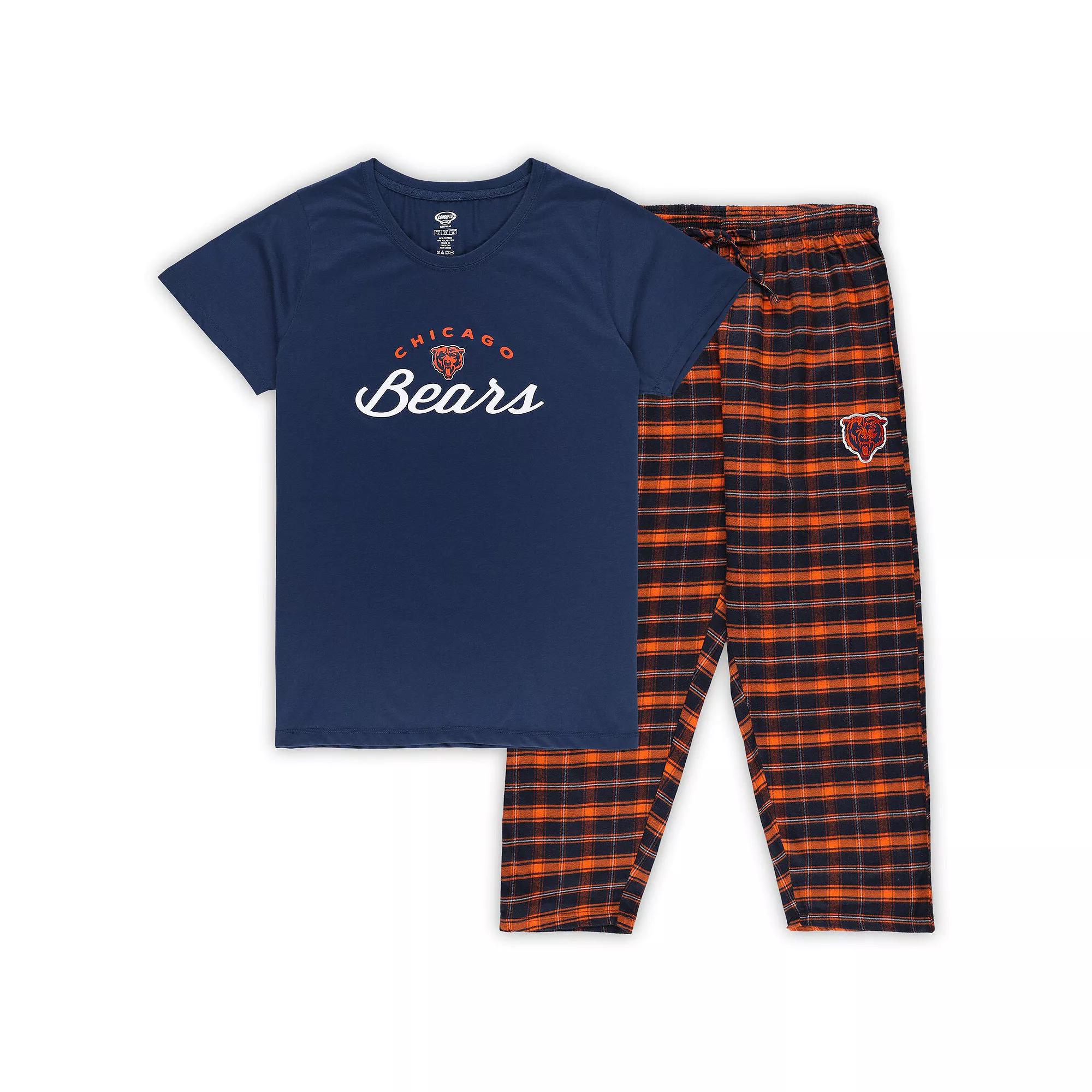 Women's Concepts Sport  Navy Chicago Bears Plus Size Badge T-Shirt & Flannel Pants Sleep Set, Size: 2XL, Blue Product Image