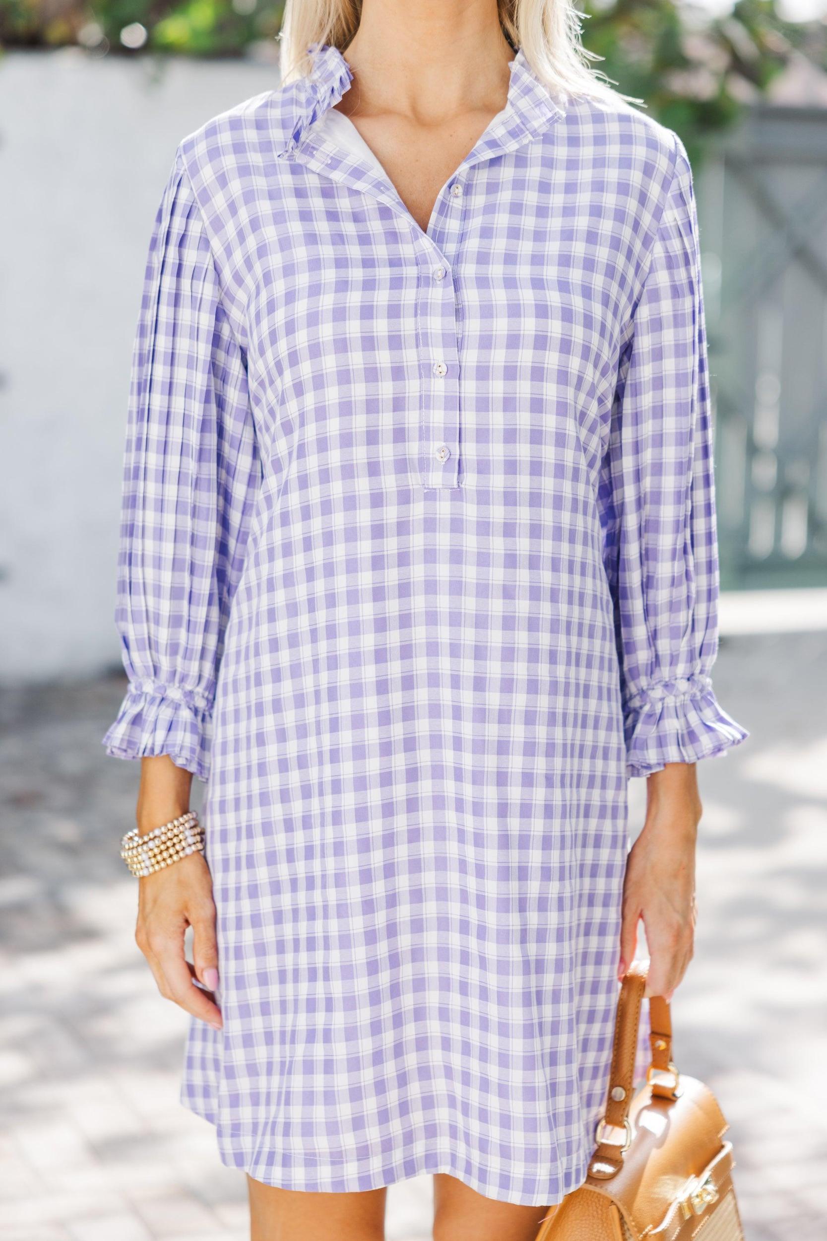 Under The Stars Lavender Purple Gingham Tie Back Dress Female Product Image