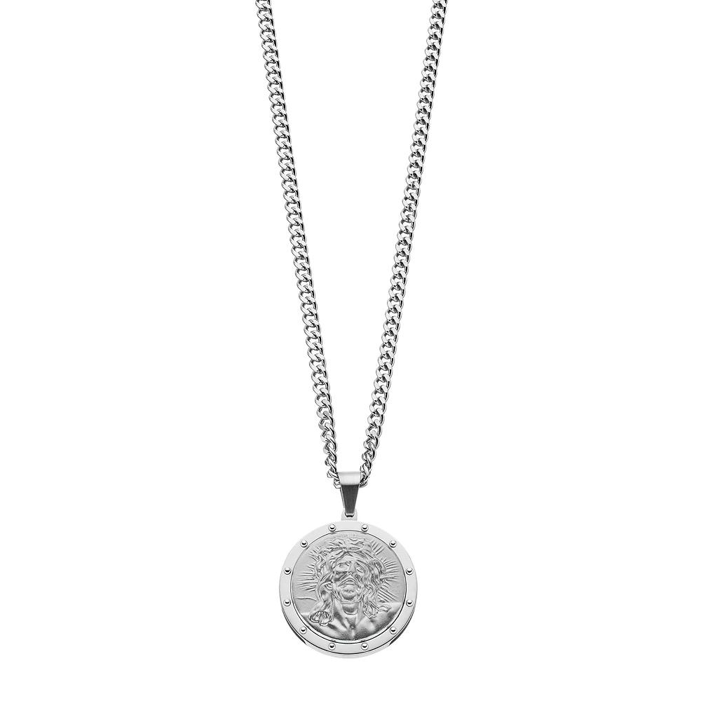 Men's Stainless Steel Jesus Medallion Pendant Necklace, Size: 24" Product Image