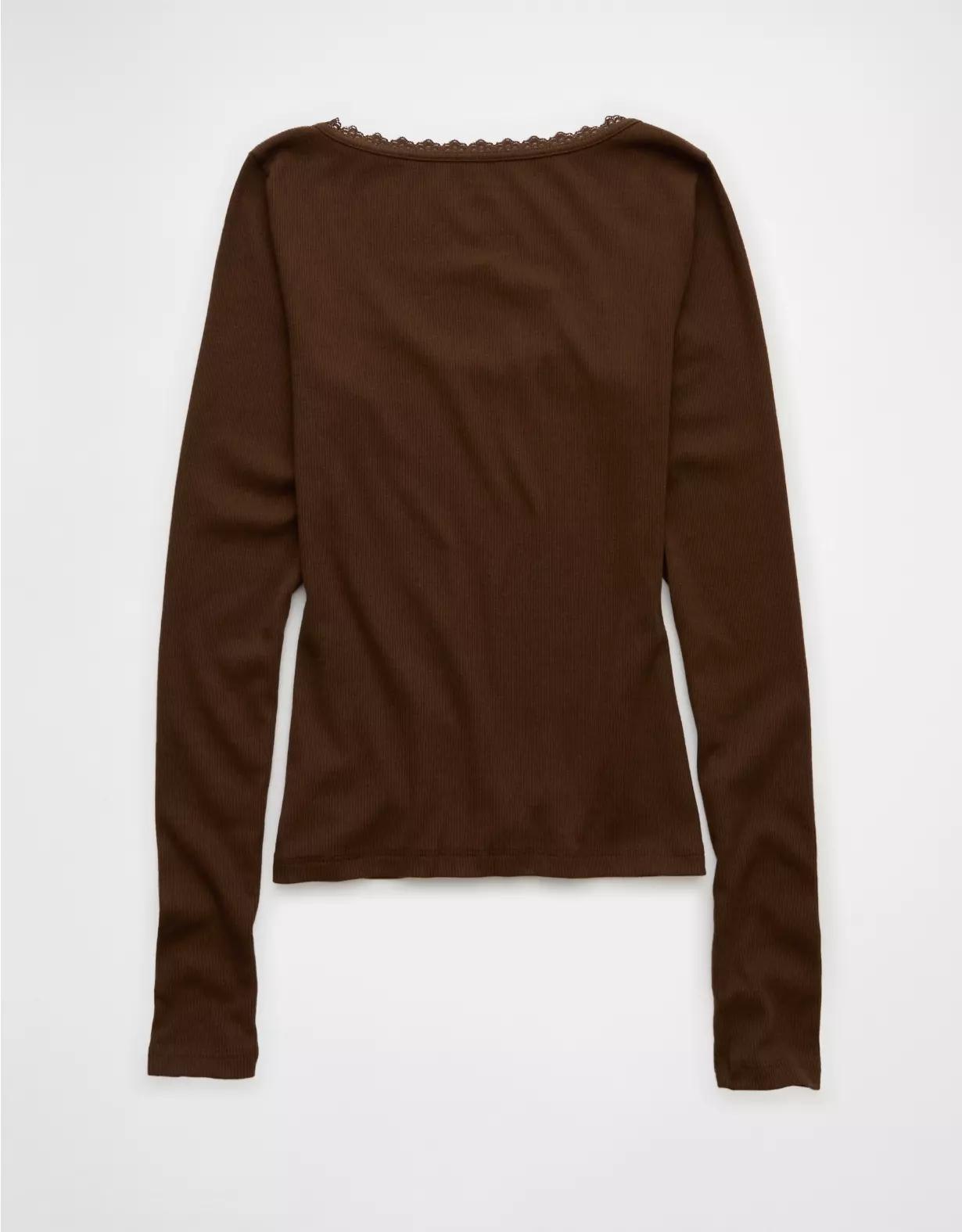 AE Lace-Trim Long Sleeve T-Shirt Product Image