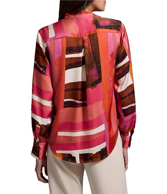NIC + ZOE Artful Blocks Glossy Stand Collar Long Sleeve Blouse Product Image