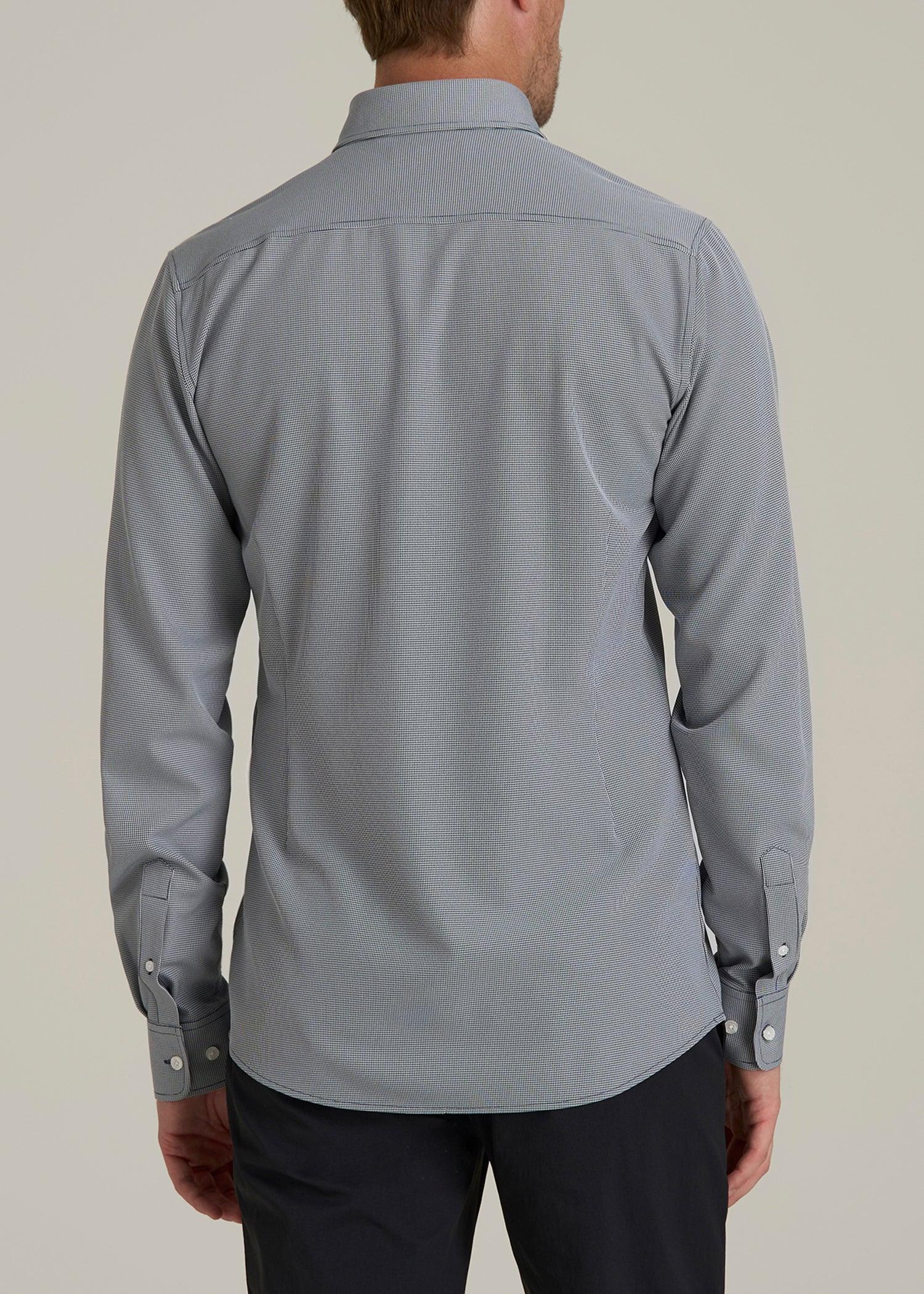 Traveler Stretch Dress Shirt for Tall Men in Navy and White Houndstooth Male Product Image