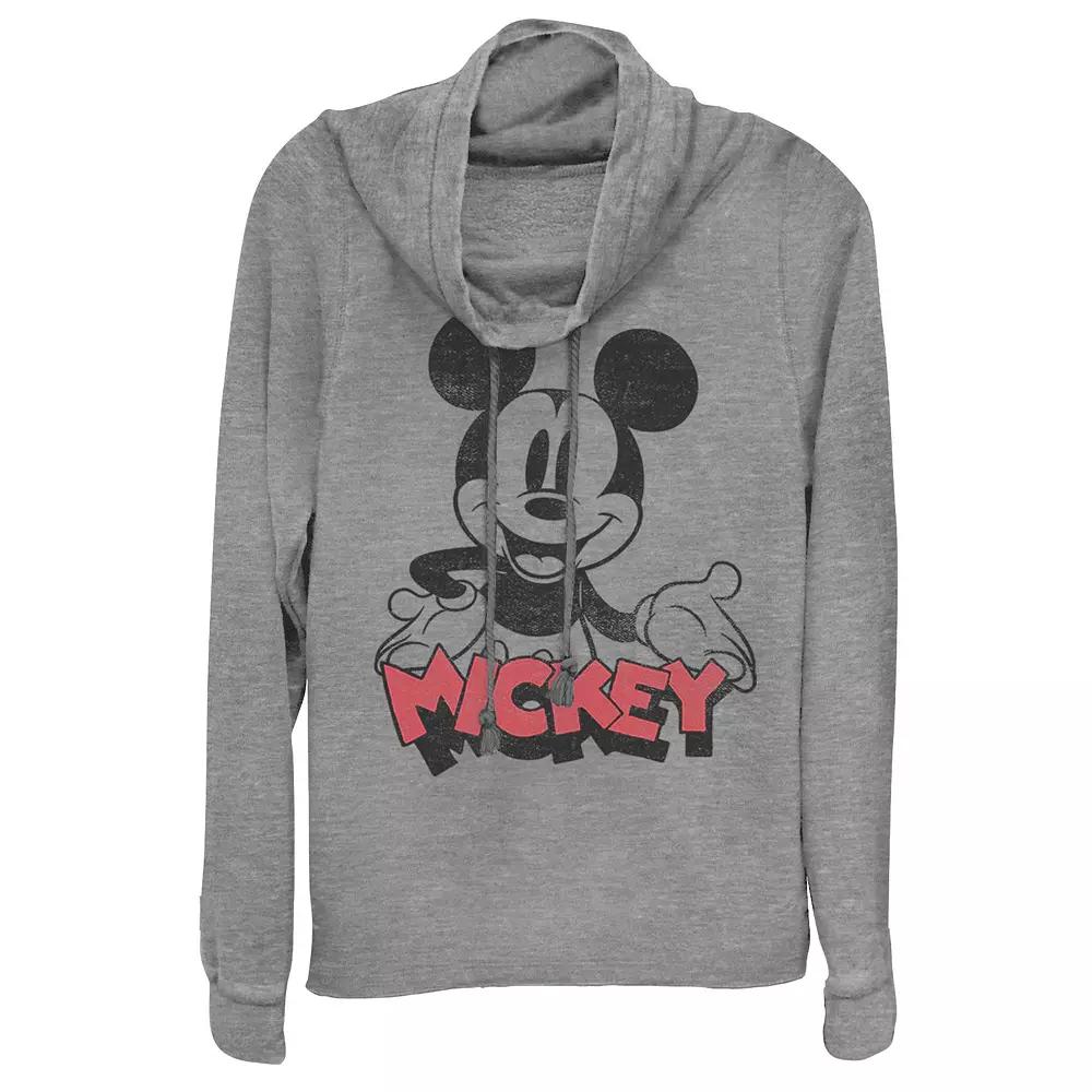 Disney's Mickey Mouse Juniors' Happy Cowlneck Graphic Lightweight Long Sleeve, Girl's,  Product Image