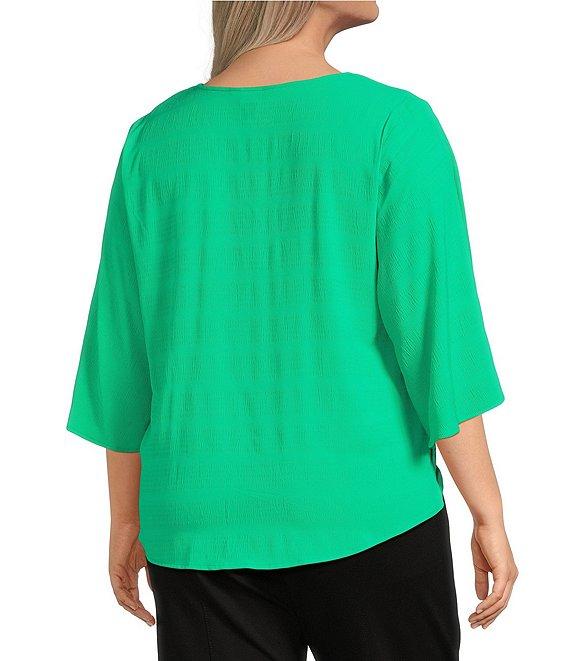 Slim Factor By Investments Plus Size Dylan Tie Front V-Neck 3/4 Sleeve Top Product Image