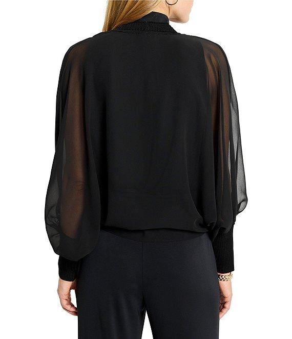NIC + ZOE Chiffon Crush Open Front Long Sleeve Knit Trim Cardigan Product Image