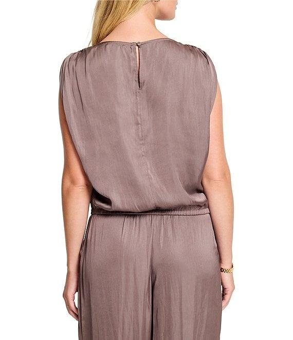 NIC + ZOE Glossy Sheen Boat Neck Ruched Shoulder Coordinating Sleeveless Top Product Image