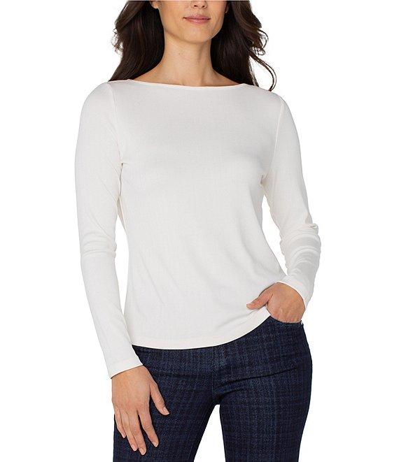Liverpool Los Angeles Boat Neck Long Sleeve Knit Ribbed Top Product Image