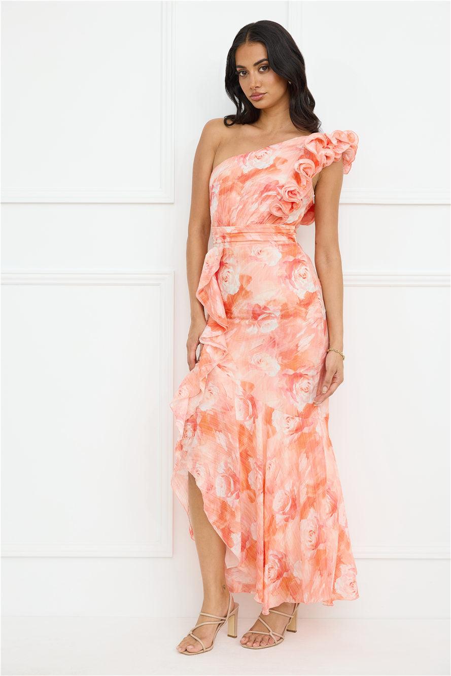 Serene Chic One Shoulder Maxi Dress Peach Product Image
